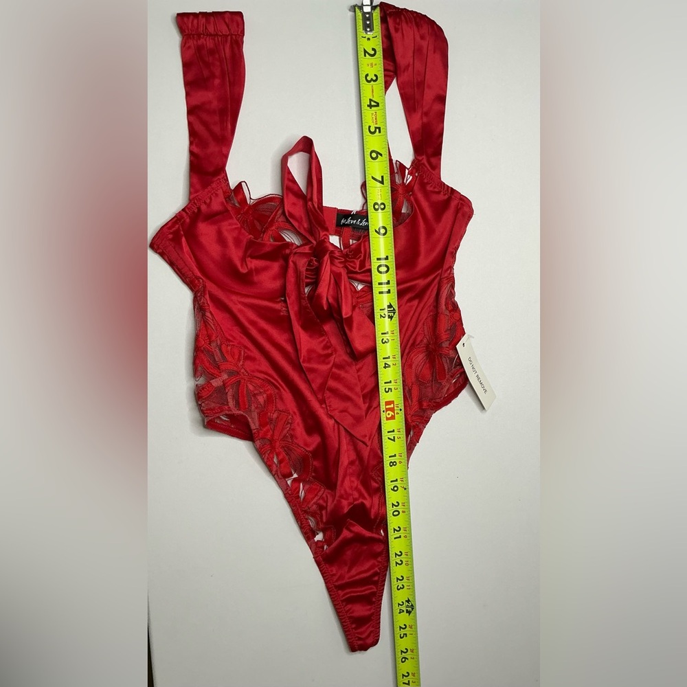 For Love & Lemons Red Lace Hallie Teddy Bodysuit Size XS NWT - Picture 6 of 10
